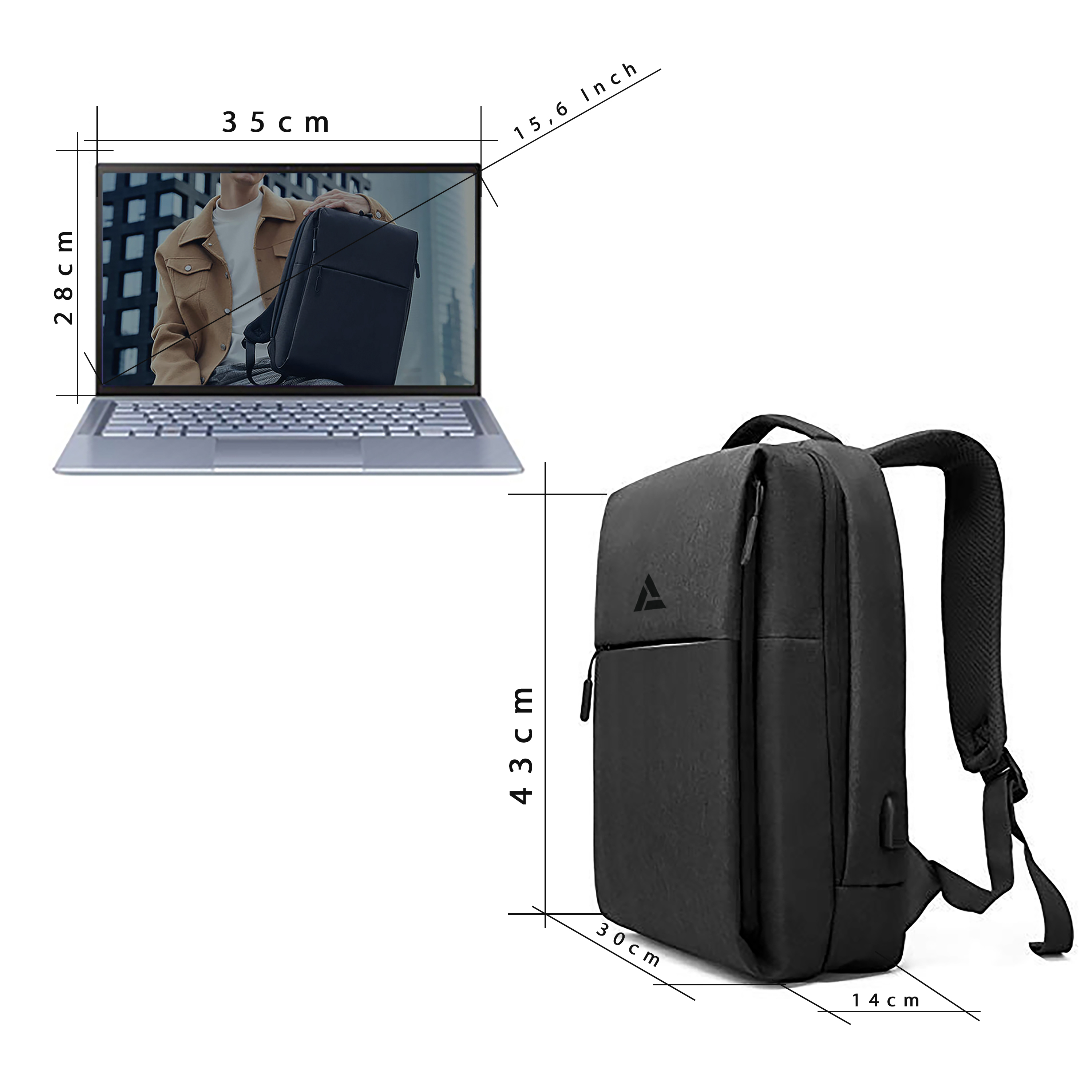 Business Rucksack Laptopfach bis 15,4 Zoll Schwarz Nylon Damen Uni Messanger Bag 